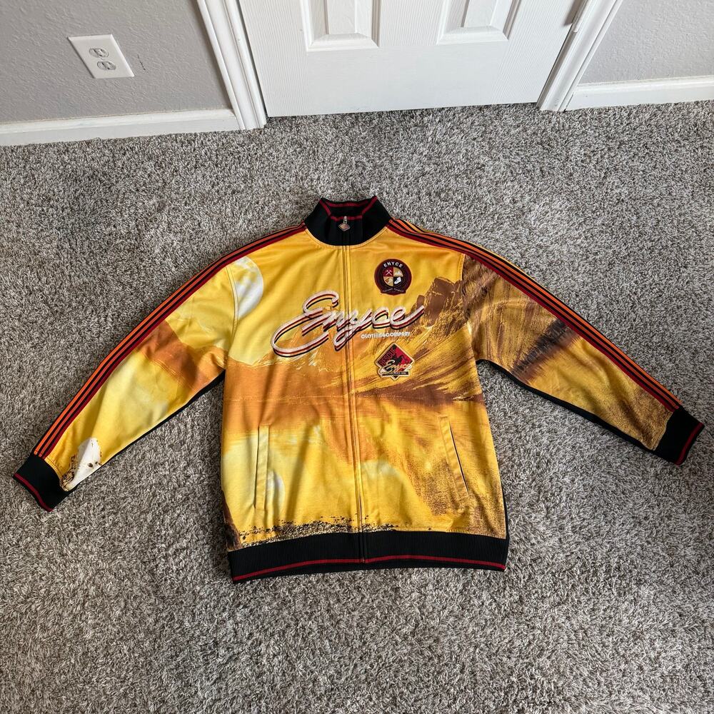 Enyce Graphic Track Jacket Mens Size L Yellow Black Full Zip Vintage VTG